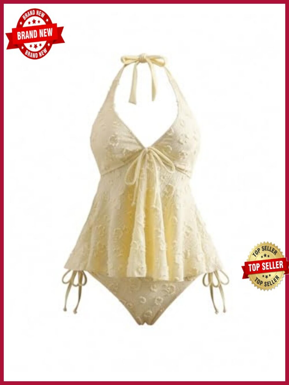2 Piece Halter Tankini Set Textured Babydoll Tops with Panty Swimsuits